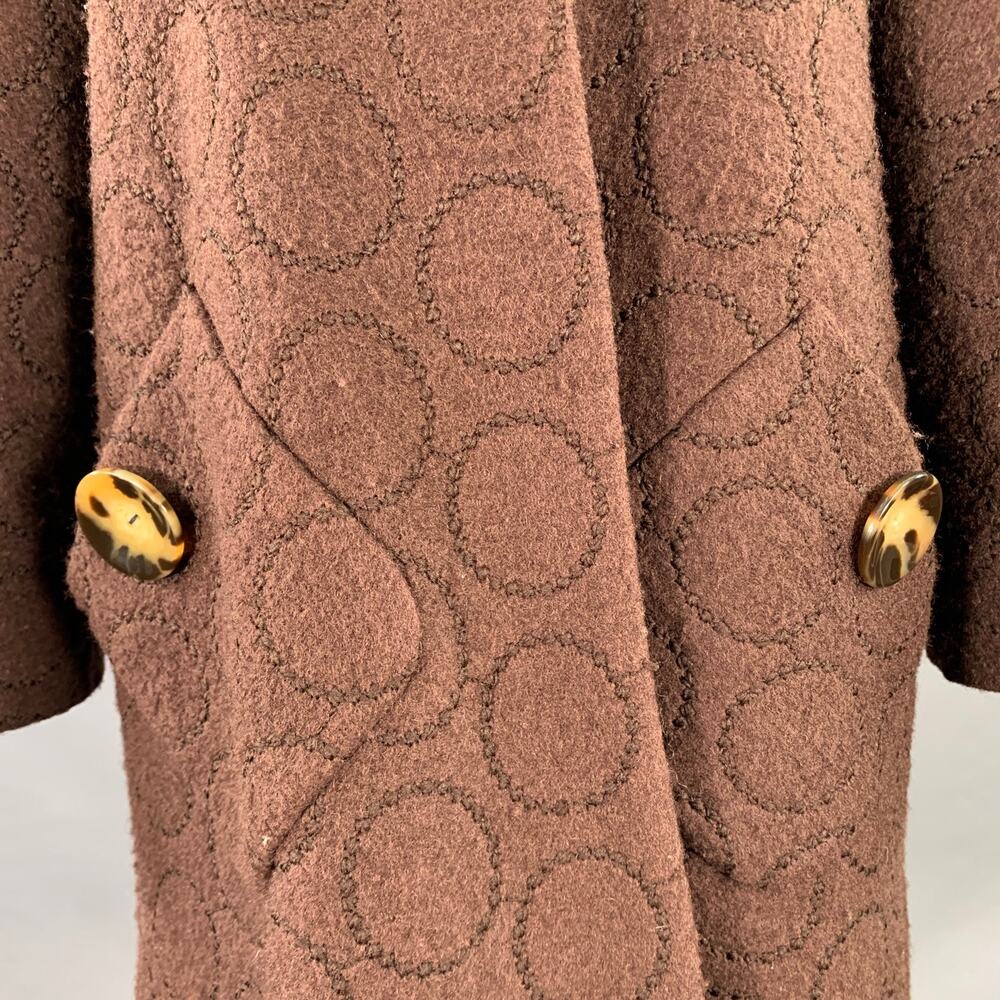 LIZ LOGIE Size 6 Brown Wool Blend Embroidered Circles Raglan Jacket - Picture 3 of 11